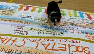 Presley - Christina's little puppy - checking out the group's map.